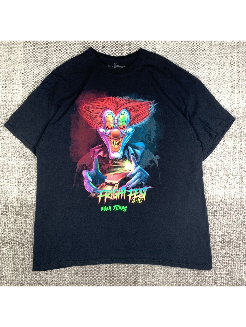 Six Flags Fright‎ Fest Over Texas XL Black Graphic T-Shirt Halloween